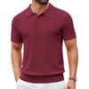 image:imageCOOFANDY Mens Polo Shirts Textured Knit Short Sleeve Stretch Casual ShirtsWine Red