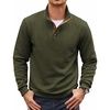 image:imageCOOFANDY Mens Quarter Button Sweatshirt Long Sleeve Pullover Waffle Casual Stand Collar SweaterArmy Green