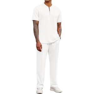 image:imageCOOFANDY Mens 2 Piece Outfit Quarter Zip Short Sleeve Top amp Pants SetWhite