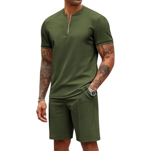image:imageCOOFANDY Mens 2 Piece Set Short Sleeve Polo Shirt and Shorts Summer SuitsArmy Green