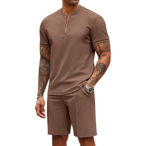 image:imageCOOFANDY Mens 2 Piece Set Short Sleeve Polo Shirt and Shorts Summer SuitsBrown