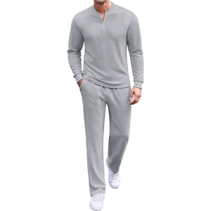 image:imageCOOFANDY Mens 2 Piece Tracksuit Set Polo Athletic Sweatsuit Quarter Zip Jogging Long Sleeve Casual Sports OutfitsLight Grey