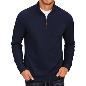 image:imageCOOFANDY Mens Fleece Quarter Zip Pullover Long Sleeve Mock Neck SweatshirtSolid Deep Blue