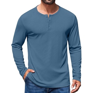 image:imageCOOFANDY Mens Henley Long Sleeve Shirt Lightweight Ribbed Pullover TShirtsDusty Blue