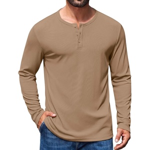 image:imageCOOFANDY Mens Henley Long Sleeve Shirt Lightweight Ribbed Pullover TShirtsKhaki