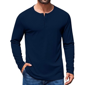 image:imageCOOFANDY Mens Henley Long Sleeve Shirt Lightweight Ribbed Pullover TShirtsNavy Blue