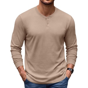 image:imageCOOFANDY Mens Henley TShirts Long Sleeve Casual Cotton Pullover ShirtKhaki