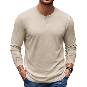 image:imageCOOFANDY Mens Henley TShirts Long Sleeve Casual Cotton Pullover ShirtLight Khaki