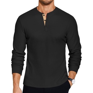 image:imageCOOFANDY Mens Henley TShirts Long Sleeve Pullover Shirt Casual Basic TeesBlack  Khaki