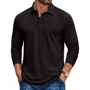 image:imageCOOFANDY Mens Long Sleeve Polo Shirt Casual Polo Tshirt Collared Golf ShirtBlack
