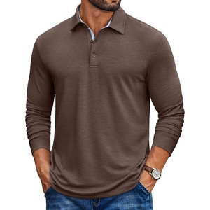 image:imageCOOFANDY Mens Long Sleeve Polo Shirt Casual Polo Tshirt Collared Golf ShirtBrown