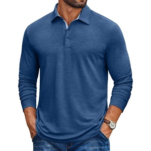 image:imageCOOFANDY Mens Long Sleeve Polo Shirt Casual Polo Tshirt Collared Golf ShirtDenim Blue