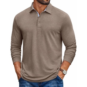 image:imageCOOFANDY Mens Long Sleeve Polo Shirt Casual Polo Tshirt Collared Golf ShirtKhaki