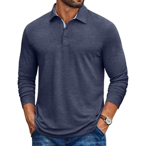 image:imageCOOFANDY Mens Long Sleeve Polo Shirt Casual Polo Tshirt Collared Golf ShirtNavy Blue