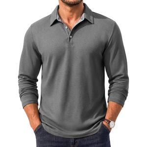 image:imageCOOFANDY Mens Long Sleeve Polo Shirt Collared Performance Golf ShirtsDark Grey