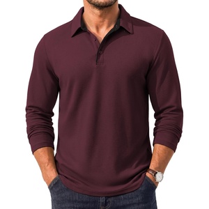 image:imageCOOFANDY Mens Long Sleeve Polo Shirt Collared Performance Golf ShirtsDark Red