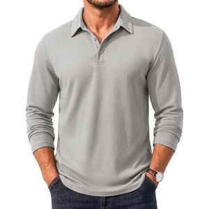 image:imageCOOFANDY Mens Long Sleeve Polo Shirt Collared Performance Golf ShirtsLight Grey