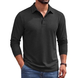 image:imageCOOFANDY Mens Long Sleeve Polo Shirts Casual Basic Lightweight Button TeeBlack