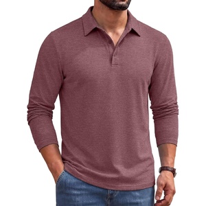 image:imageCOOFANDY Mens Long Sleeve Polo Shirts Casual Basic Lightweight Button TeeWine Red