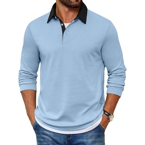 image:imageCOOFANDY Mens Long Sleeve Polo Shirts Casual Button Collared Shirts Raglan Golf T ShirtLight Blue