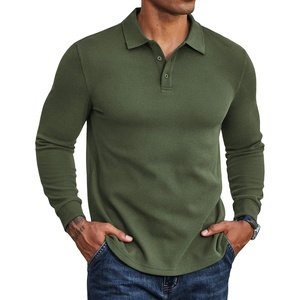 image:imageCOOFANDY Mens Long Sleeve Polo Shirts Casual Waffle Knit PoloArmy Green