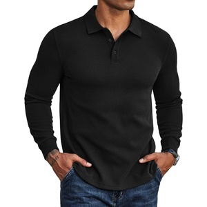 image:imageCOOFANDY Mens Long Sleeve Polo Shirts Casual Waffle Knit PoloBlack