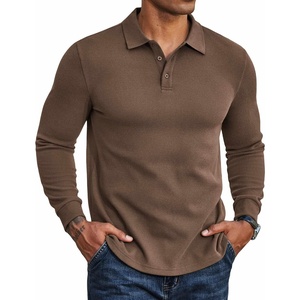 image:imageCOOFANDY Mens Long Sleeve Polo Shirts Casual Waffle Knit PoloBrown