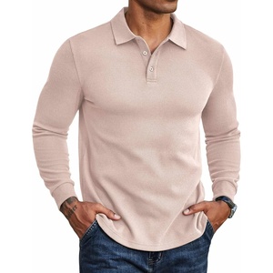 image:imageCOOFANDY Mens Long Sleeve Polo Shirts Casual Waffle Knit PoloChampagne