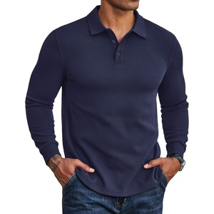 image:imageCOOFANDY Mens Long Sleeve Polo Shirts Casual Waffle Knit PoloDark Blue