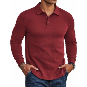 image:imageCOOFANDY Mens Long Sleeve Polo Shirts Casual Waffle Knit PoloDark Red