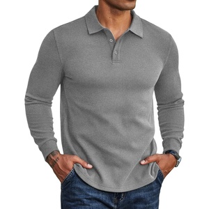 image:imageCOOFANDY Mens Long Sleeve Polo Shirts Casual Waffle Knit PoloGrey