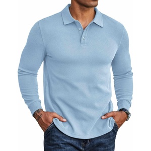 image:imageCOOFANDY Mens Long Sleeve Polo Shirts Casual Waffle Knit PoloLight Blue