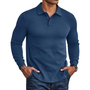 image:imageCOOFANDY Mens Long Sleeve Polo Shirts Casual Waffle Knit PoloNavy Blue