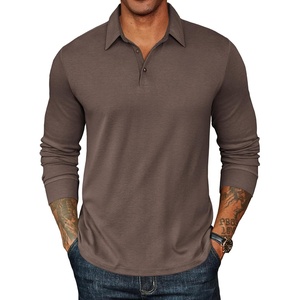 image:imageCOOFANDY Mens Long Sleeve Polo Shirts Classic Casual Button Polo TeeBrown