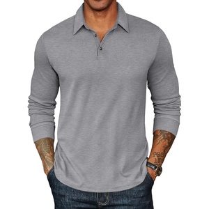 image:imageCOOFANDY Mens Long Sleeve Polo Shirts Classic Casual Button Polo TeeGrey