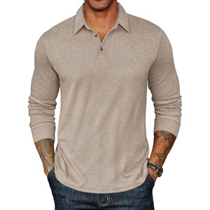 image:imageCOOFANDY Mens Long Sleeve Polo Shirts Classic Casual Button Polo TeeLight Khaki