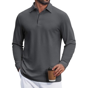 image:imageCOOFANDY Mens Long Sleeve Polo Shirts Classic Cotton Pique Polo ShirtsDark Grey