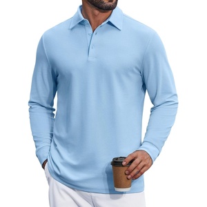 image:imageCOOFANDY Mens Long Sleeve Polo Shirts Classic Cotton Pique Polo ShirtsLight Blue