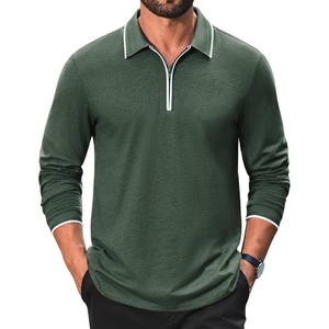 image:imageCOOFANDY Mens Long Sleeve Polo Shirts Cotton Quarter Zip Pullover ShirtArmy Green