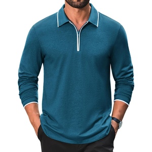 image:imageCOOFANDY Mens Long Sleeve Polo Shirts Cotton Quarter Zip Pullover ShirtBlue