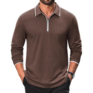 image:imageCOOFANDY Mens Long Sleeve Polo Shirts Cotton Quarter Zip Pullover ShirtBrown