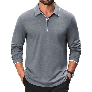 image:imageCOOFANDY Mens Long Sleeve Polo Shirts Cotton Quarter Zip Pullover ShirtGrey