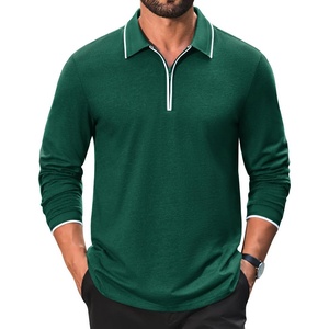 image:imageCOOFANDY Mens Long Sleeve Polo Shirts Cotton Quarter Zip Pullover ShirtLake Green