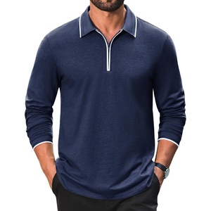 image:imageCOOFANDY Mens Long Sleeve Polo Shirts Cotton Quarter Zip Pullover ShirtNavy Blue