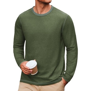image:imageCOOFANDY Mens Long Sleeve T Shirts Cotton Crew Neck Heavyweight Tee Shirts Color Block Casual Pullover ShirtArmy Green
