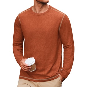 image:imageCOOFANDY Mens Long Sleeve T Shirts Cotton Crew Neck Heavyweight Tee Shirts Color Block Casual Pullover ShirtCaramel