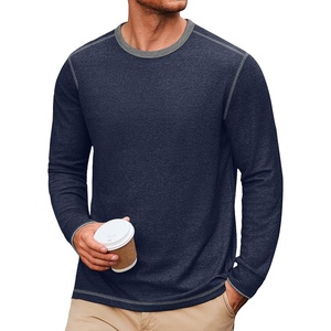 image:imageCOOFANDY Mens Long Sleeve T Shirts Cotton Crew Neck Heavyweight Tee Shirts Color Block Casual Pullover ShirtDark Blue