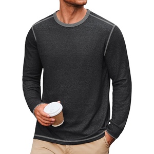 image:imageCOOFANDY Mens Long Sleeve T Shirts Cotton Crew Neck Heavyweight Tee Shirts Color Block Casual Pullover ShirtDark Grey