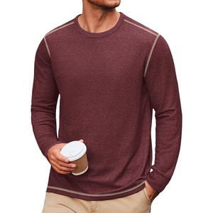 image:imageCOOFANDY Mens Long Sleeve T Shirts Cotton Crew Neck Heavyweight Tee Shirts Color Block Casual Pullover ShirtDark Red