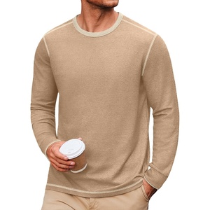 image:imageCOOFANDY Mens Long Sleeve T Shirts Cotton Crew Neck Heavyweight Tee Shirts Color Block Casual Pullover ShirtKhaki